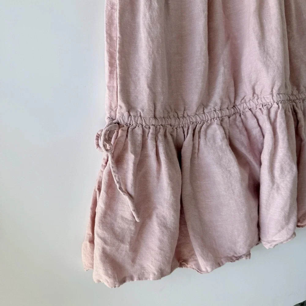 Madewell Linen Blend Lorelei Mini‎ Dress Size Small $98 Tiered Pink Pockets